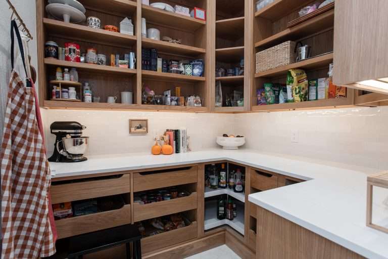 Custom walk-in pantry with organized shelving